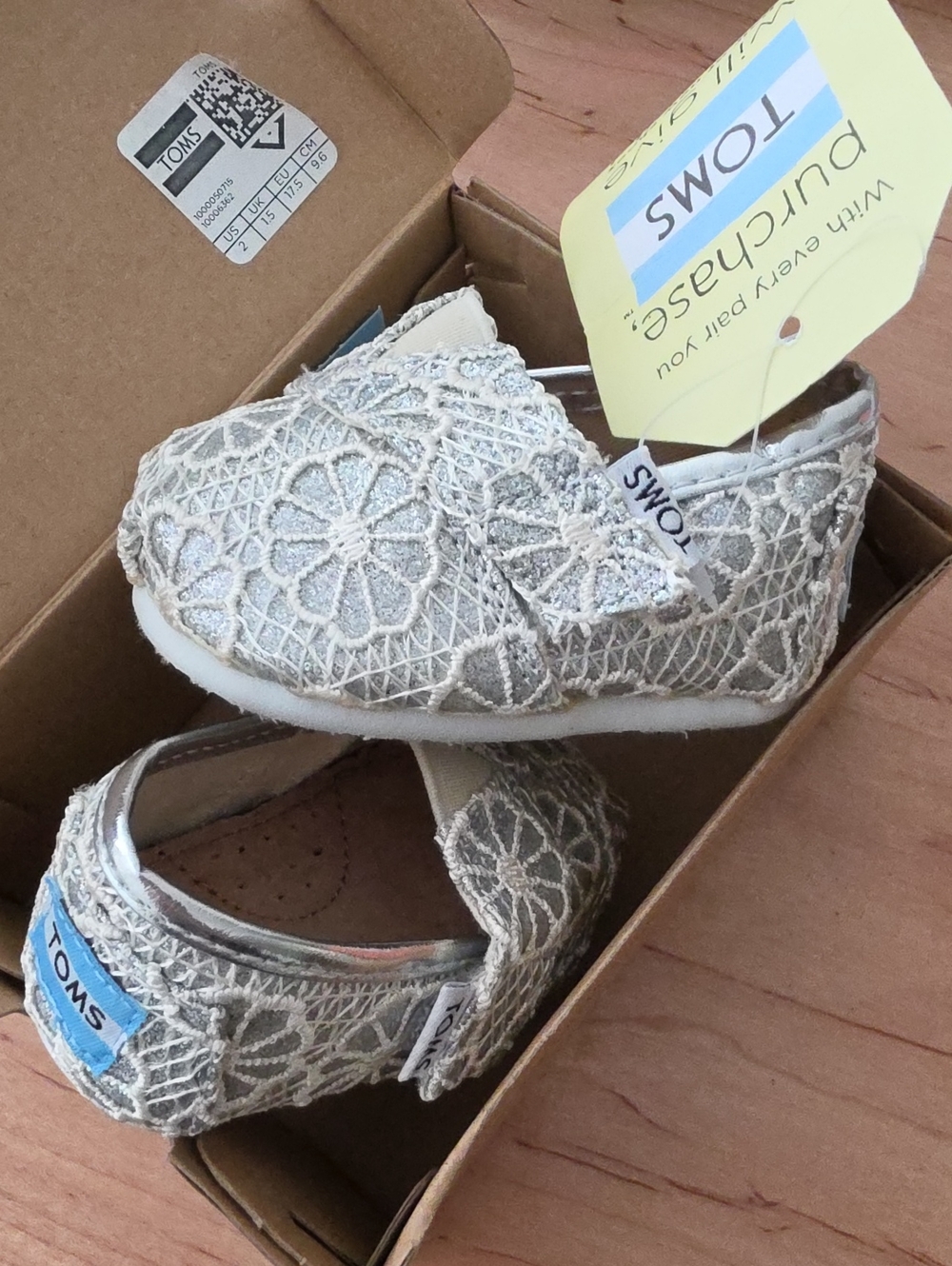 Toms Baby Lace Slip-On Sneakers in Silver Cream